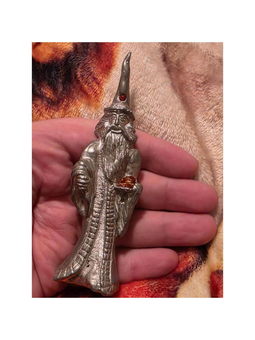 Vtg Homemade Heavy Pewter Wizard Mythical Figurine Silver Fantasy Decor